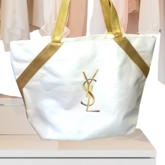 Yves Saint Laurent White and Gold Structured Tote - Picture 1 of 9